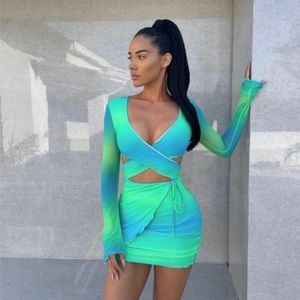 Tiger Mist Mini Long Sleeve Wrap Dress